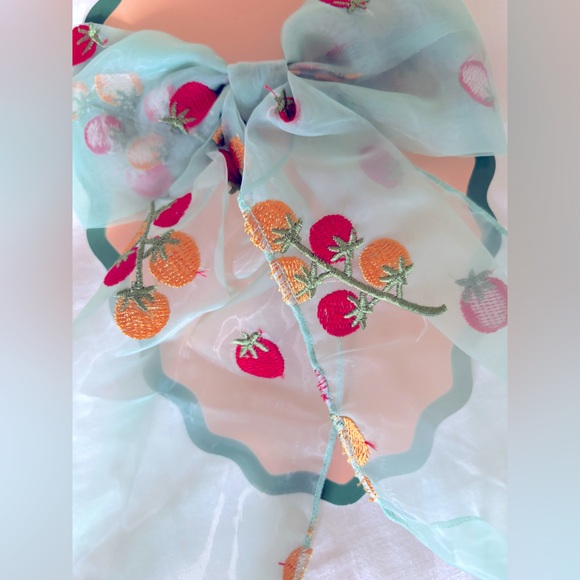 Sheer Bow Hair Accessory with Tomatoes Embroidery, NWT! 🍅 - Picture 1 of 3